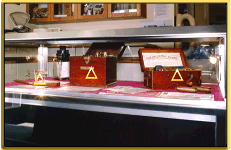 An Avery Personal Coin Weigher, GECoPhone crystal radio set and a Magneto-electric machine for the treatment of nervous diseases.